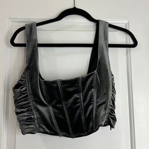 Grey velvet corset crop top